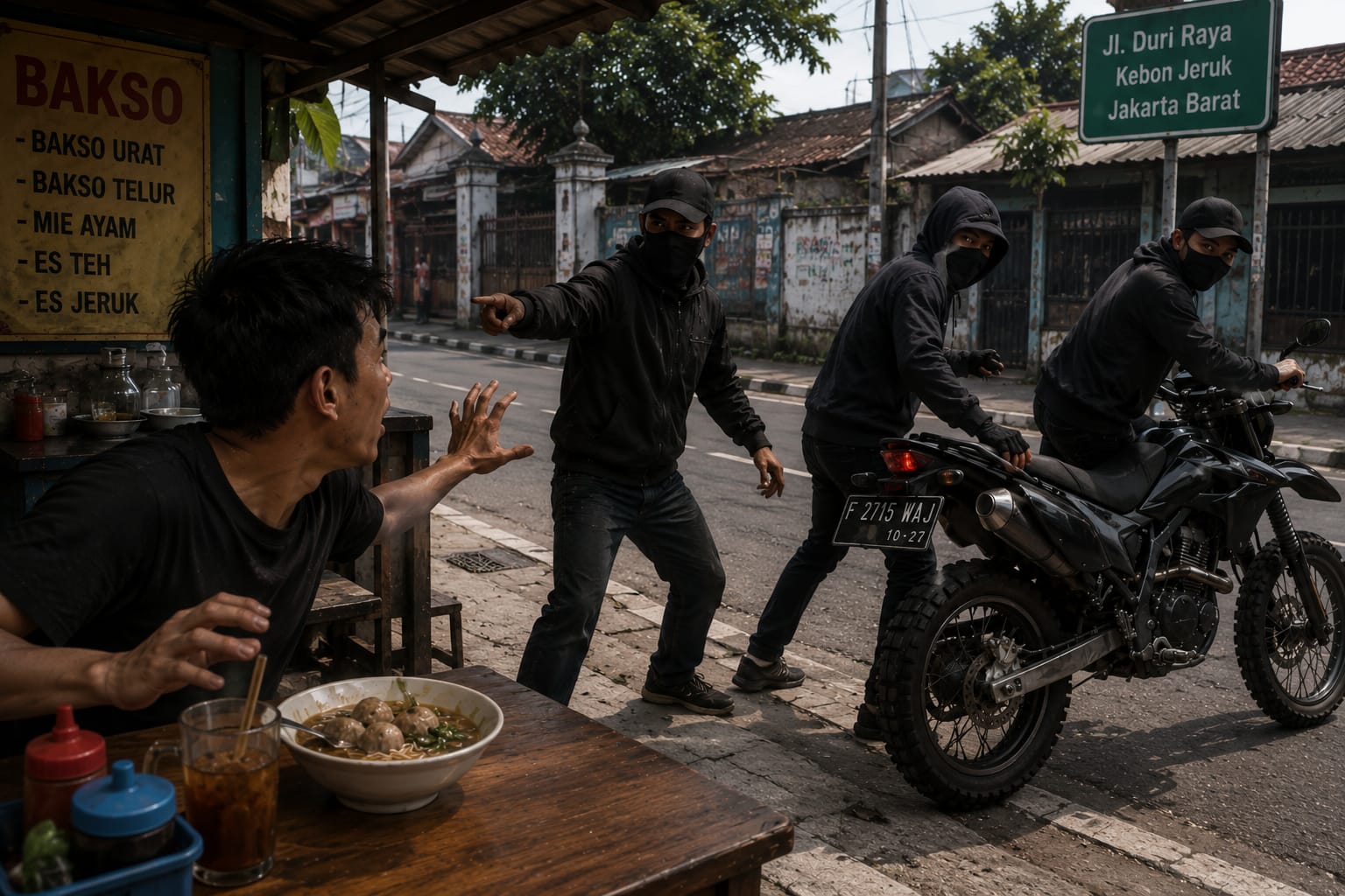 Mencekam! Lagi Makan Bakso, Pemuda di Jakbar Jadi Korban Curanmor Bersenpi
