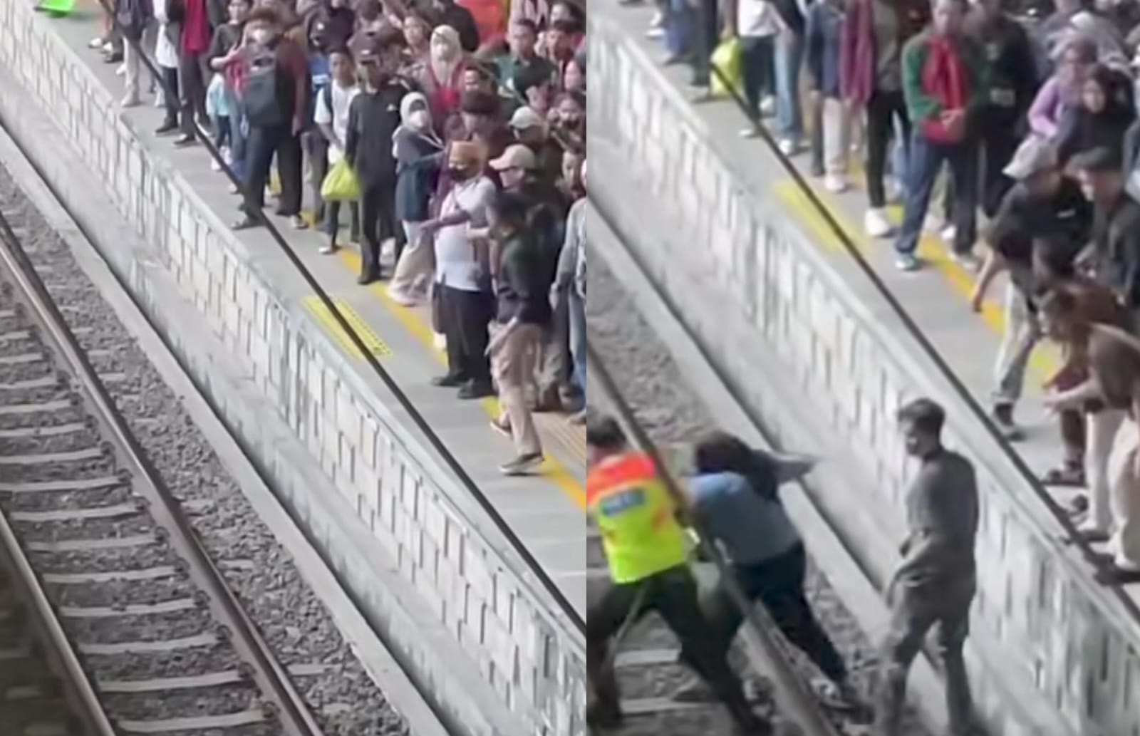 Viral Dua Penumpang Terjatuh ke Rel di Stasiun Manggarai Saat Peron Padat, Petugas Bergerak Cepat