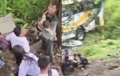 Mencekam! Bus Rombongan Pelajar Masuk Jurang 15 Meter di Toba, 50 Penumpang Luka